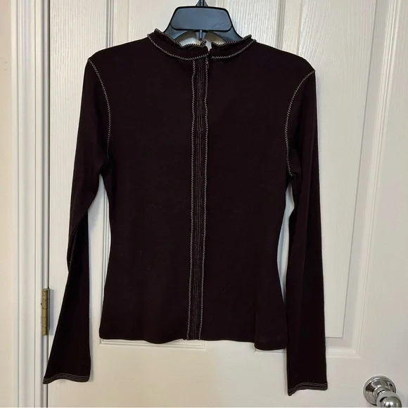 ULLA JOHNSON Asha ruffled organic wool top in Merlot Size S